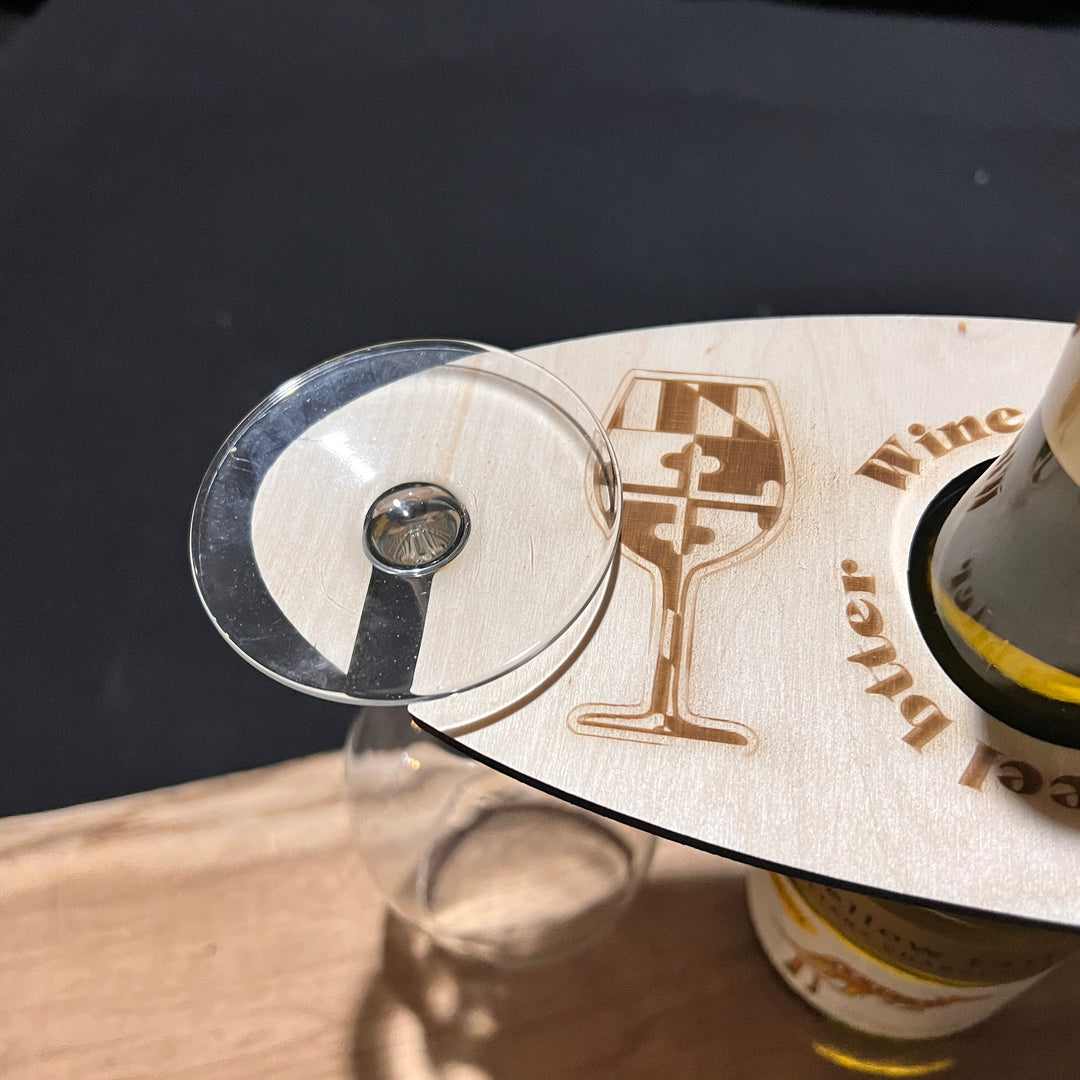 Maryland  Themed Wood Wine Bottle and Glass Caddy