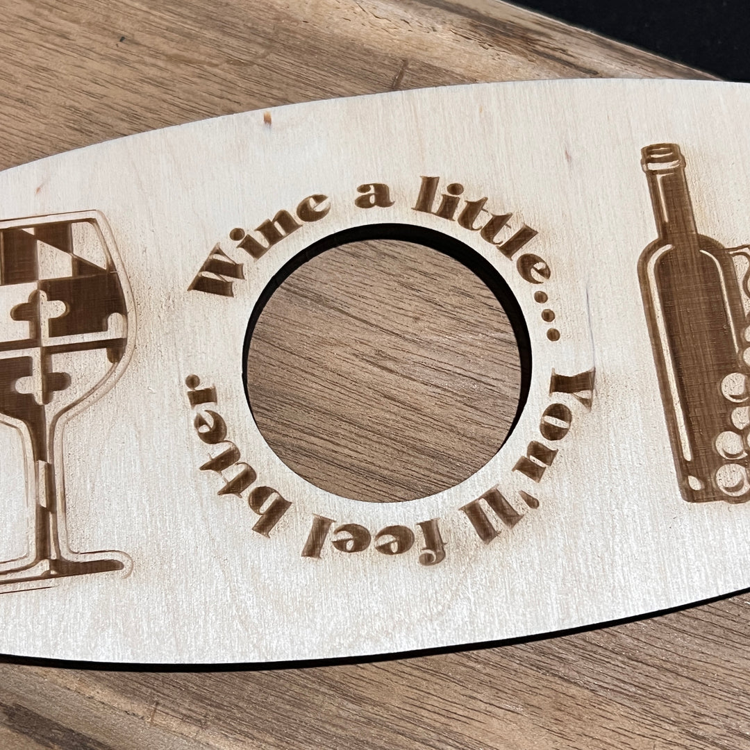 Maryland  Themed Wood Wine Bottle and Glass Caddy