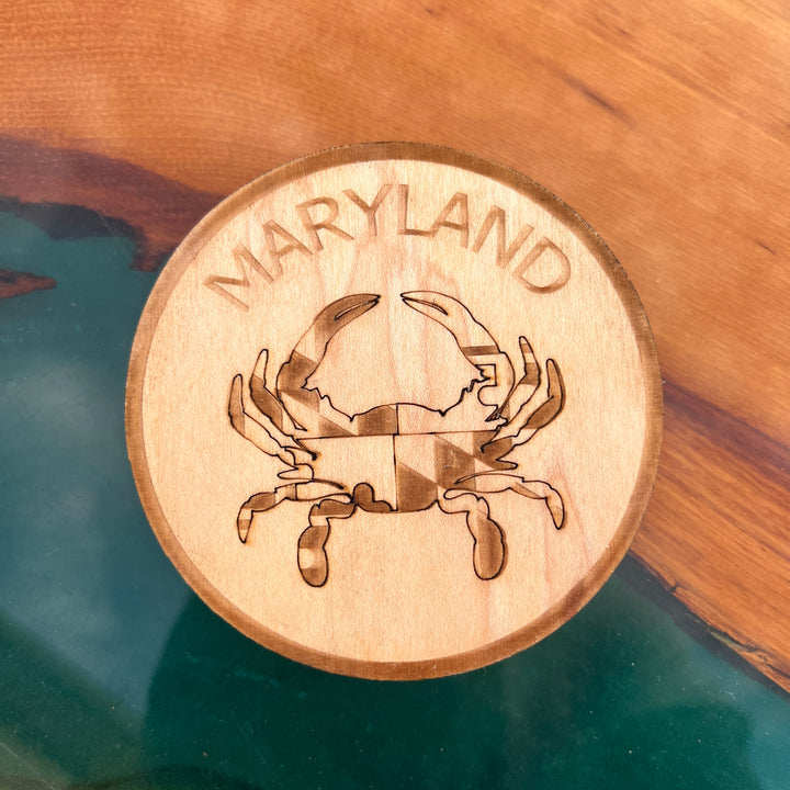 Maryland Crab  State Flag Themed Baltic Birch Wood Laser Cut Coasters Set of Six