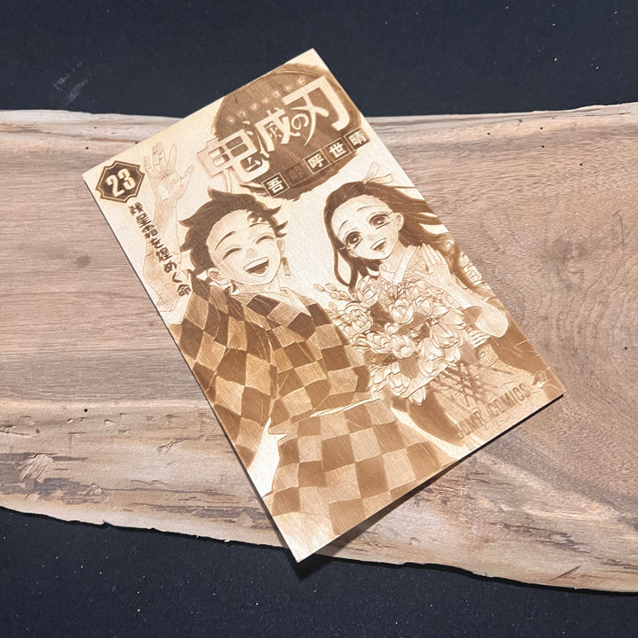 Demon Slayer Manga Volume 23 Cover Laser Etched Wood