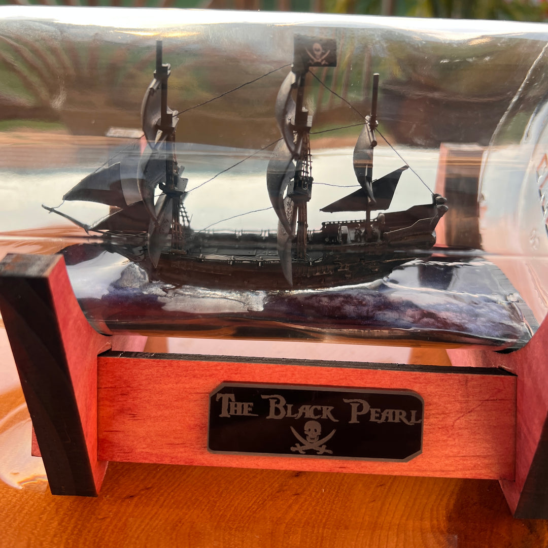 Black Pirate Pearl Ship in a Bottle