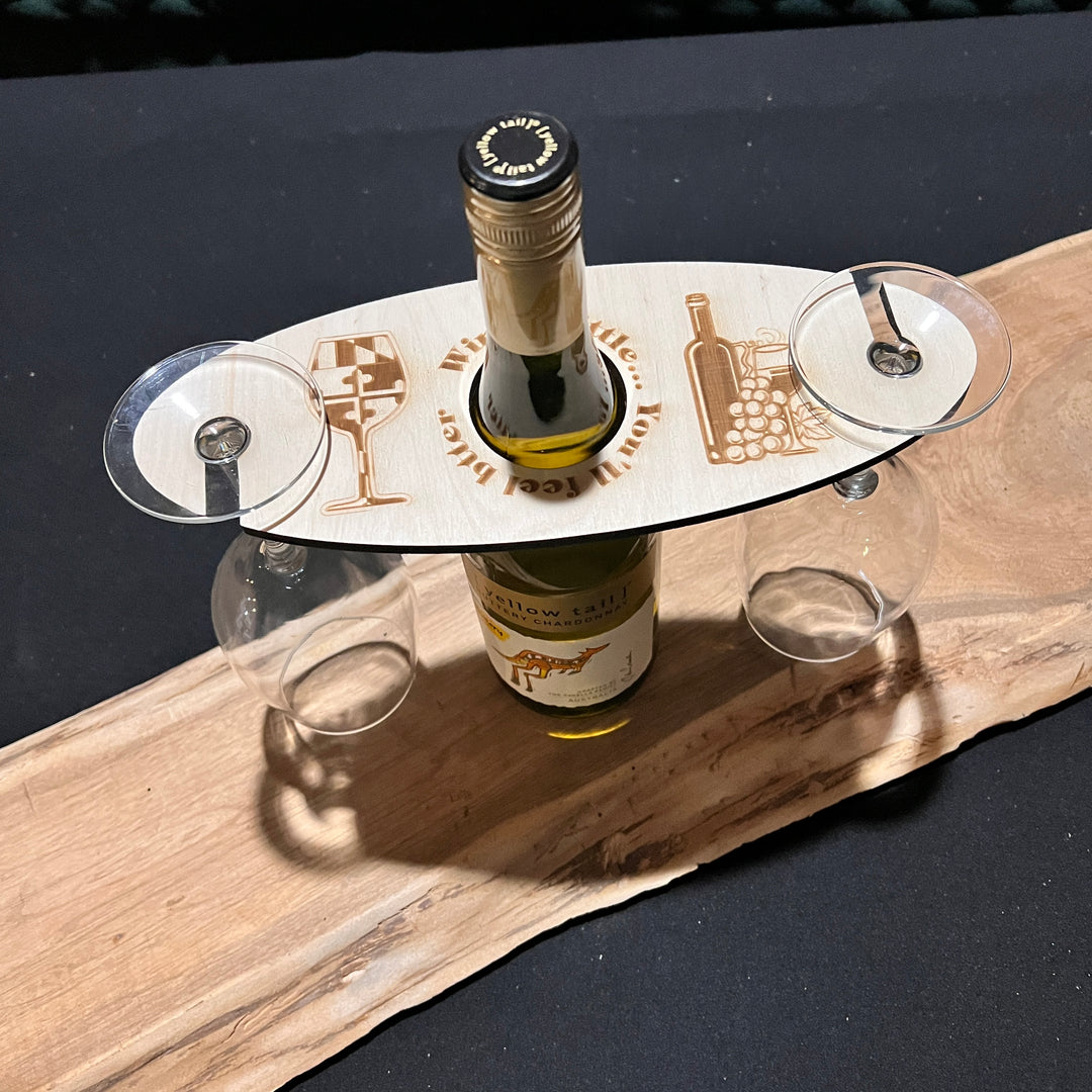 Maryland  Themed Wood Wine Bottle and Glass Caddy
