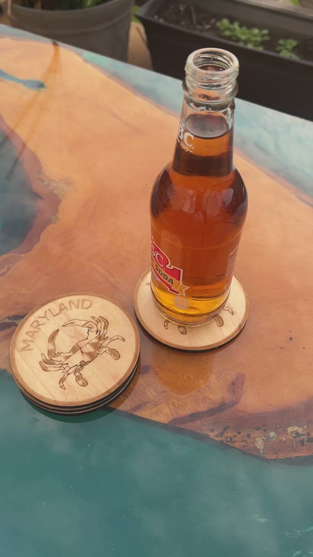 Maryland Crab  State Flag Themed Baltic Birch Wood Laser Cut Coasters Set of Six
