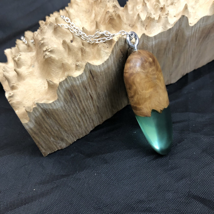 Burl Wood and Green Resin Pendant - CCHobby