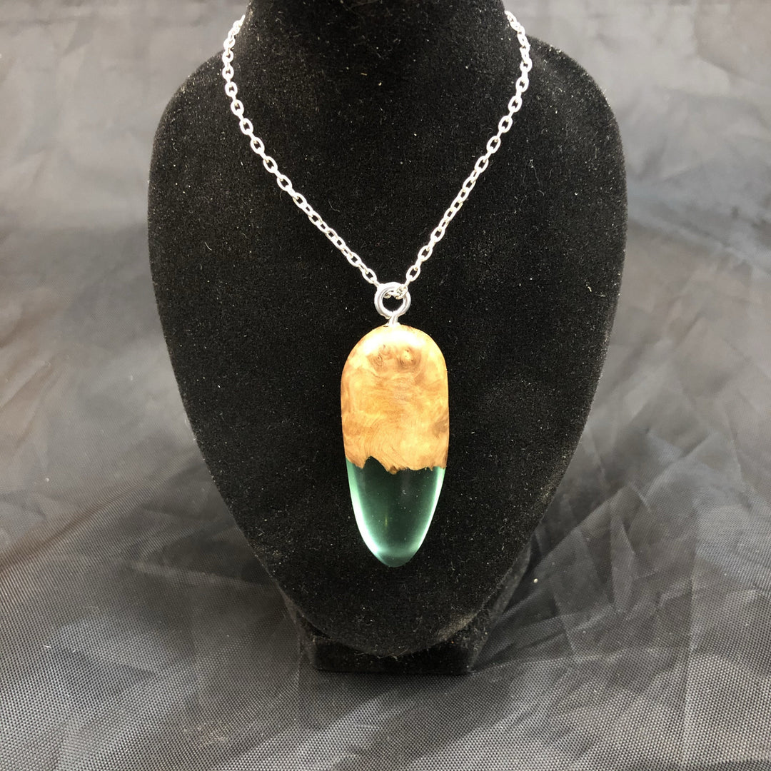 Burl Wood and Green Resin Pendant - CCHobby