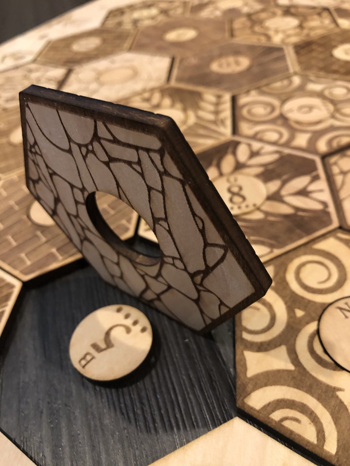 Custom Engraved 5-6 Player Settlers of Catan Board Set with Laser Etched Terrain, Border and Number Pieces - CCHobby