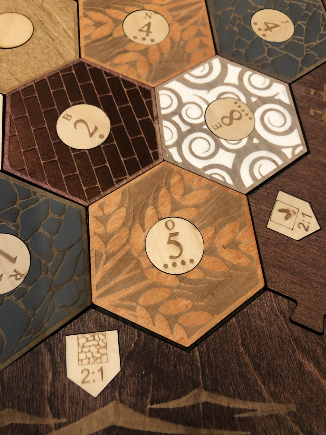 Stained Settlers of Catan Board Set with Laser Etched Terrain, Border and Number Pieces - CCHobby